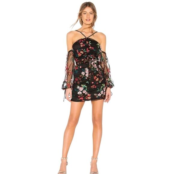 Tularosa Revolve Black Floral Embroidered Cali Mini Dress size Small - Picture 2 of 15